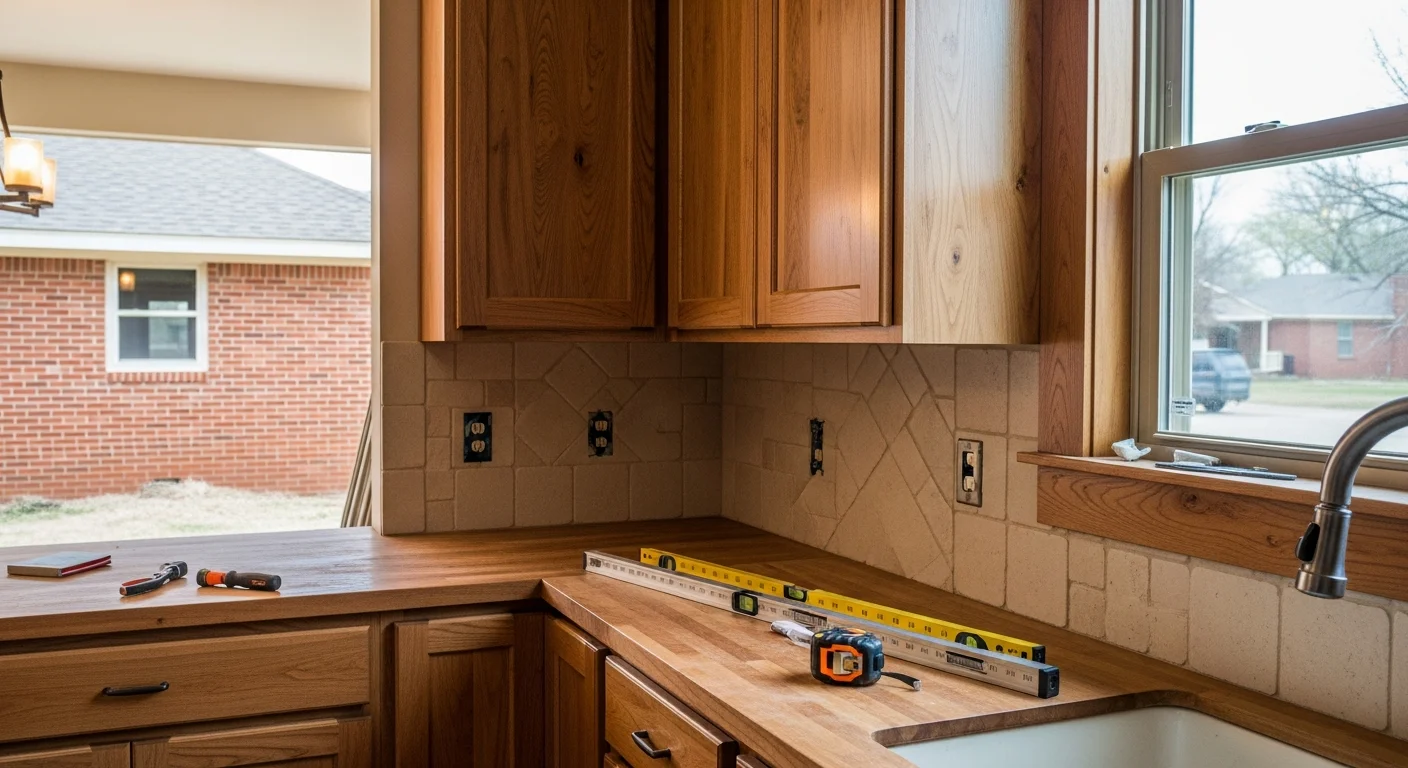 Custom home remodeling and cabinet installation in residential kitchen