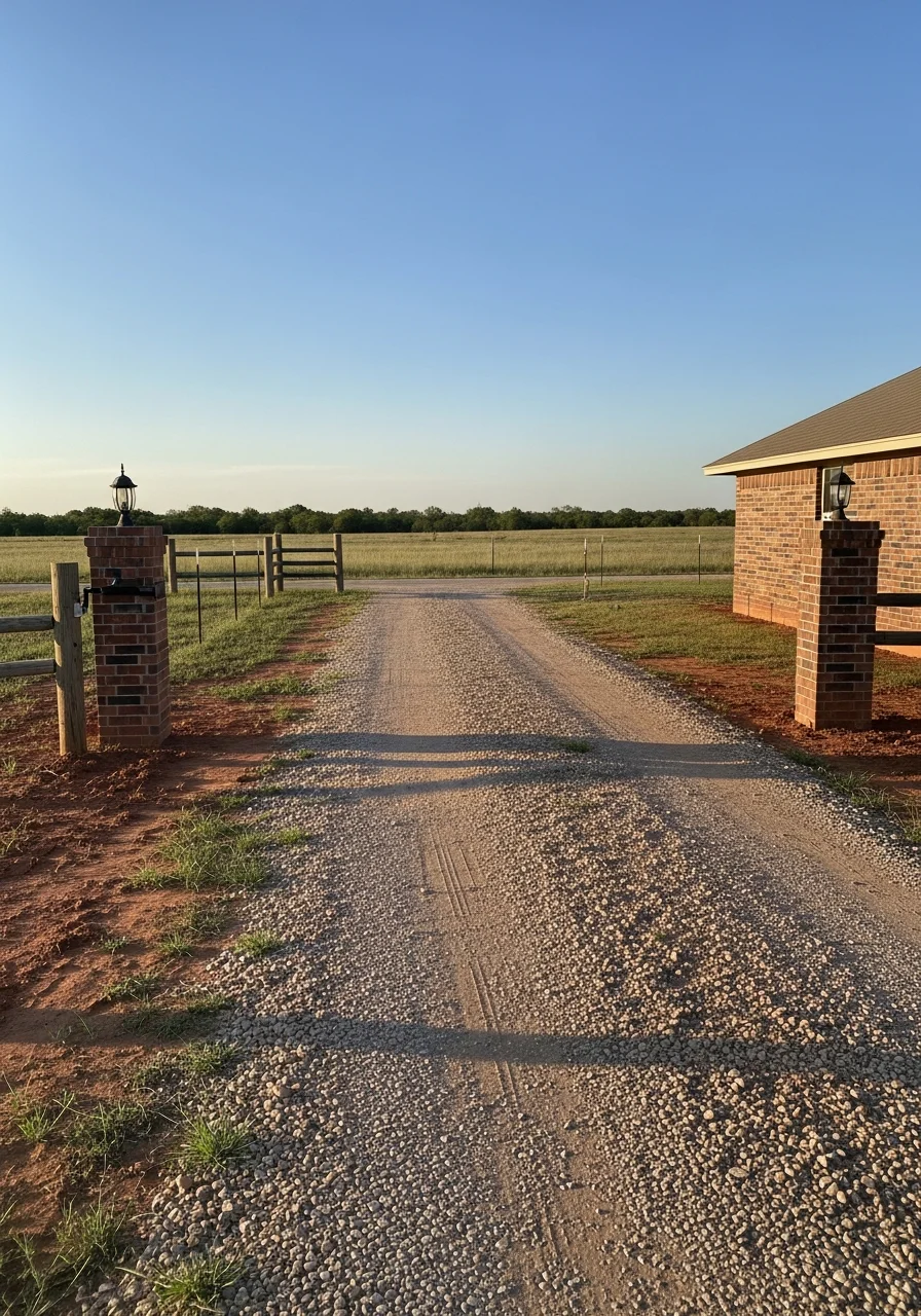 Service professional at rural Mayes County property entrance.
