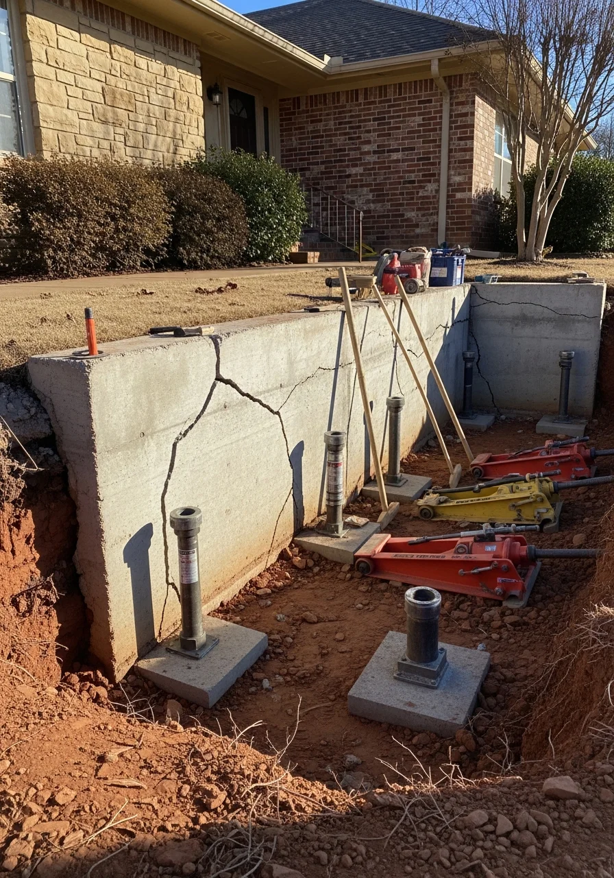 Service professional with tools at Tulsa County residential property entrance.