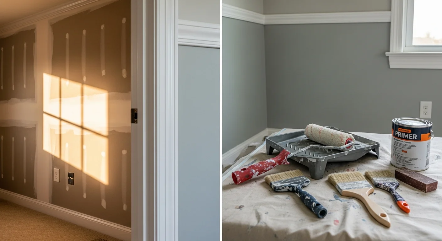 Freshly painted interior walls and white trim in a Wagoner County, Oklahoma home with clean edges and even coverage throughout the room. The space shows a completed living area with smooth wall surfaces and no visible patching marks or brush lines.